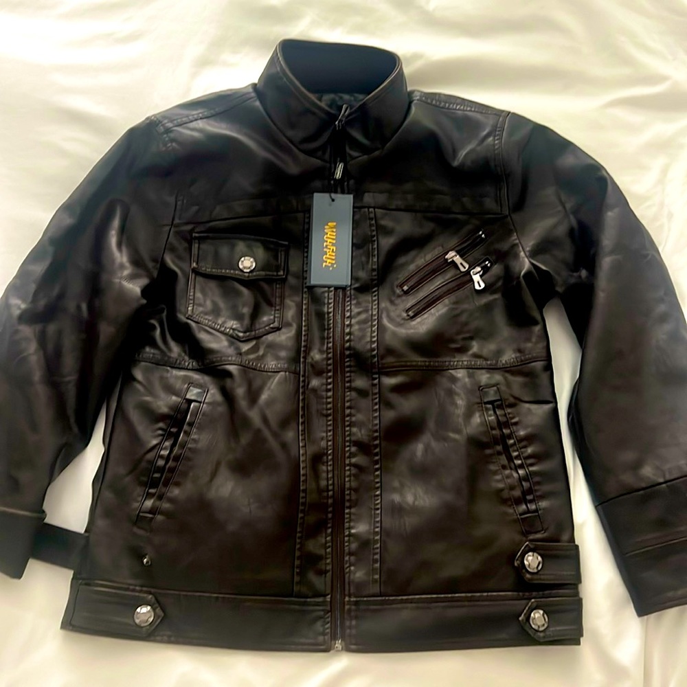 Brand New WULFUL Men's Vintage Stand Collar Leather Jacket Motorcycle PU Jacket